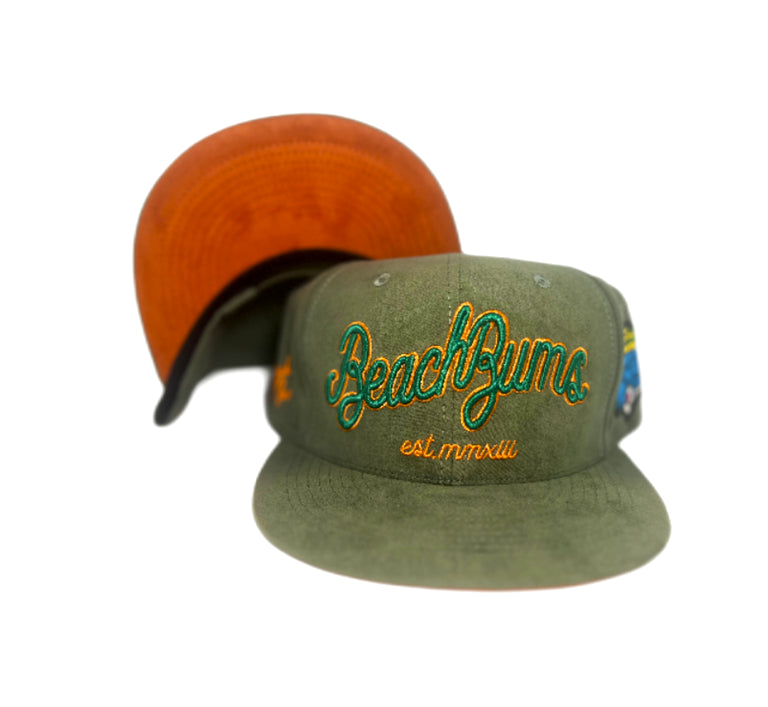 “Beach Bums” Olive/Orange Suede Snapback